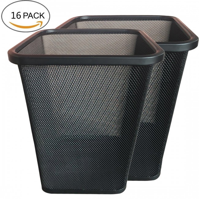 Square Mesh Wastebasket Steel Trash Can Dustbin Garbage Bin, 16 Pack